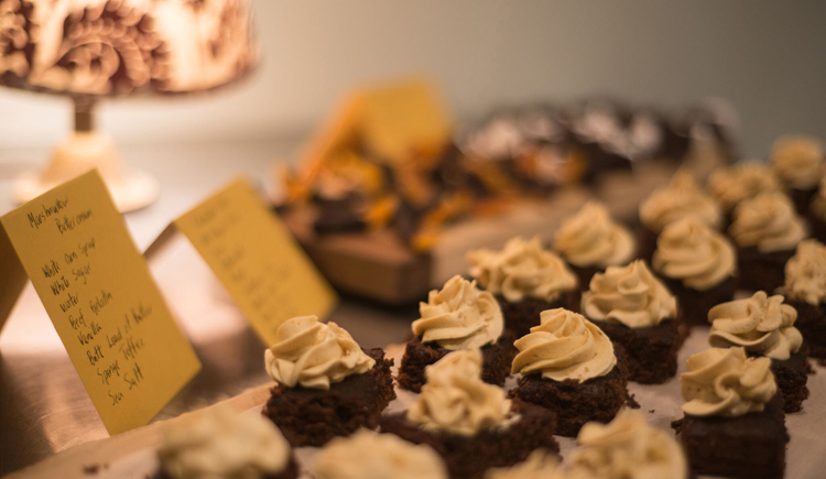 fudgey chocolate cake with buttercream frosting.