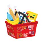 illustration of a red shopping basket filled with groceries