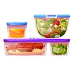 illustration of leftovers in containers in a fridge